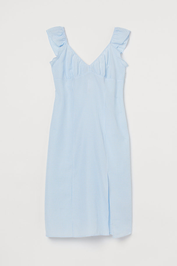 H&M H&m+ Slit-detail Dress Light Blue/checked