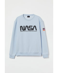 Sweatshirt Med Tryck Ljusblå/nasa