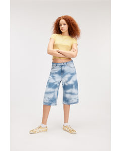 Lockere Jeansshorts mit niedrigem Bund Blaue Batik-Färbung