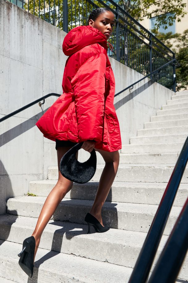 H&M Drawstring-waist Puffer Jacket Red