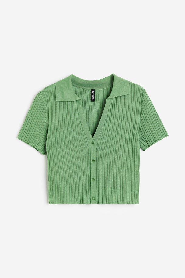 H&M Ribgebreide Top Met Kraag Groen