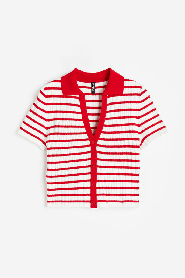 H&M Collared Rib-knit Top Red/white Striped