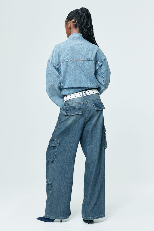 H&M Wide High Cargo Jeans Denimblå
