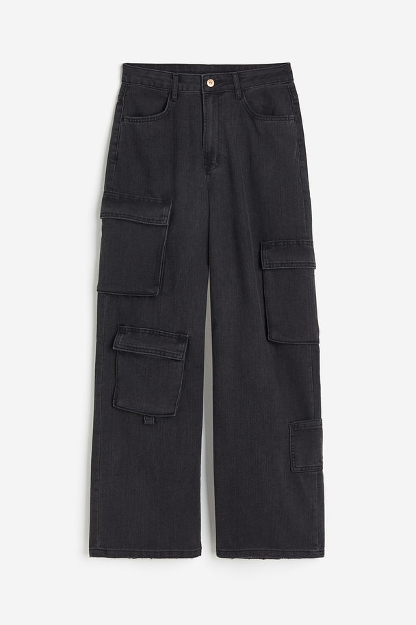 H&M Wide High Cargo Jeans Schwarz