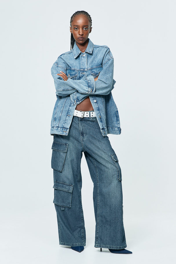 H&M Wide High Cargo Jeans Denimblå