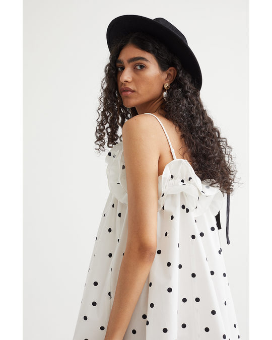 H&M Flounce-trimmed Dress White/black Spotted