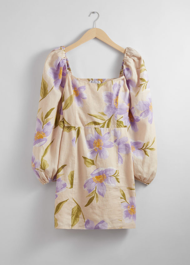 & Other Stories A-line Linen Mini Dress Lilac Florals