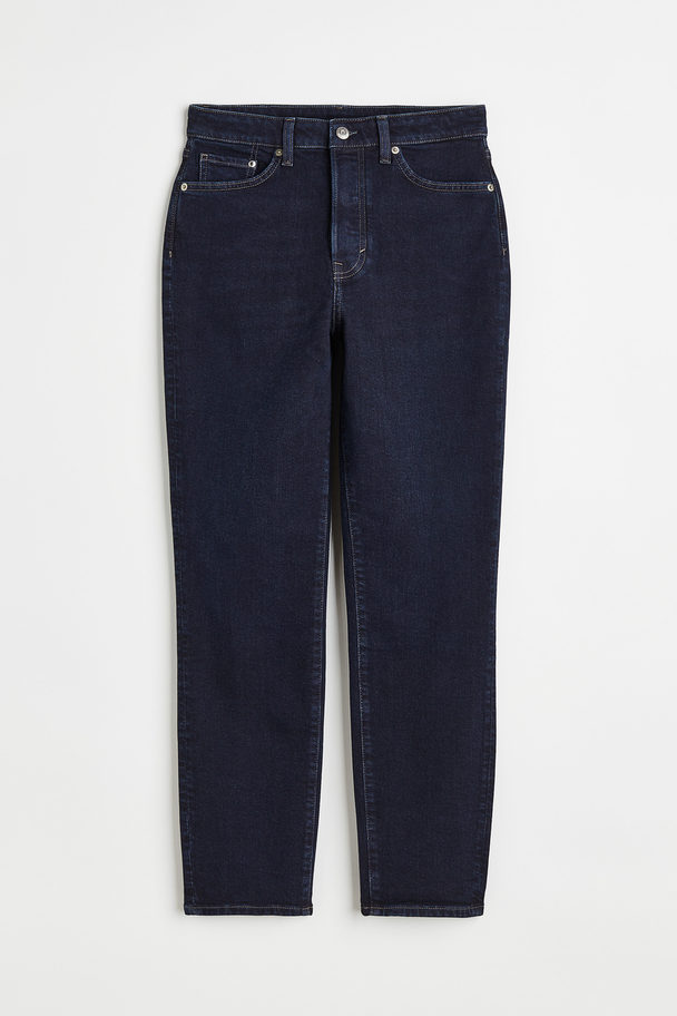 H&M Mom Fit Ultra High Ankle Jeans Dunkelblau