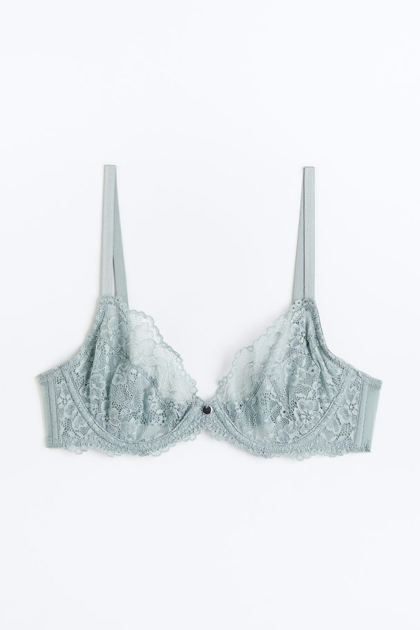 H&M Non-padded Underwired Lace Bra Light Turquoise