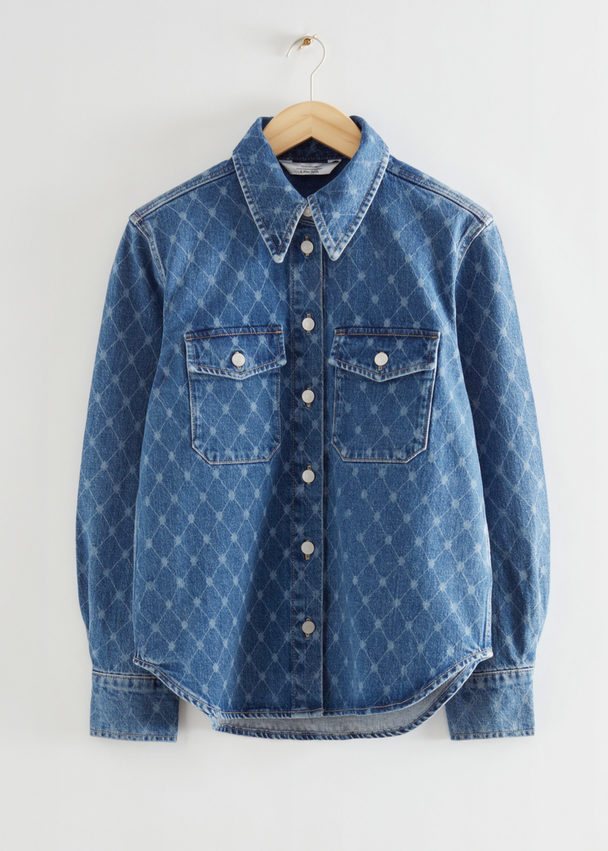& Other Stories Distressed Laser Print Shirt Blue