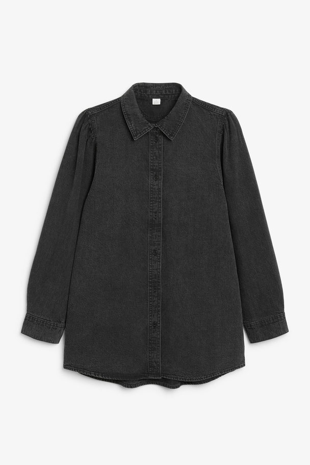 Monki Puff Sleeve Denim Shirt Washed Black