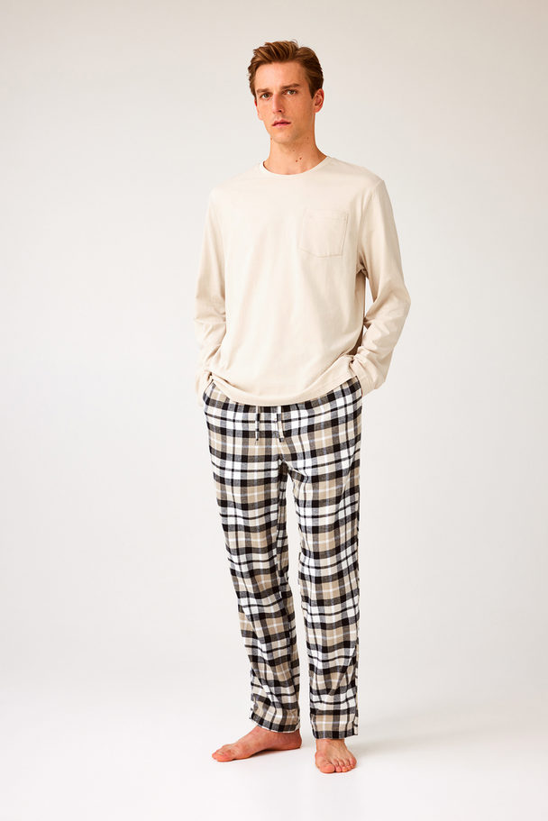 H&M Pyjama Regular Fit Hellbeige/Kariert