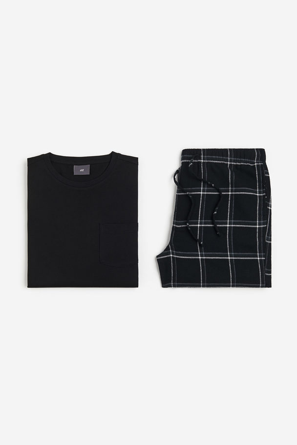 H&M Regular Fit Pyjamas Sort/rutet