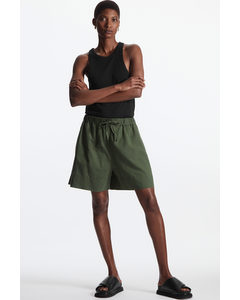 Oversized Drawstring Shorts Dark Green