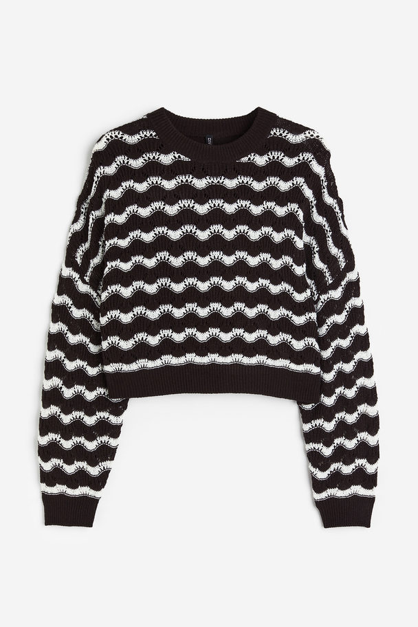 H&M H&m+ Pointelle-knit Jumper Black/striped