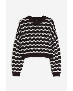 H&m+ Pointelle-knit Jumper Black/striped