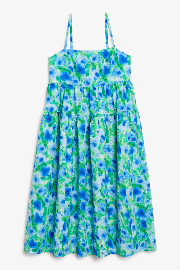 Monki Tiered Sleeveless Midi Dress Blue & Green Flowers