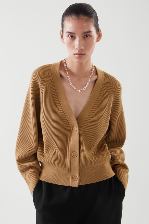 COS Ribbed Knit Cardigan Light Brown