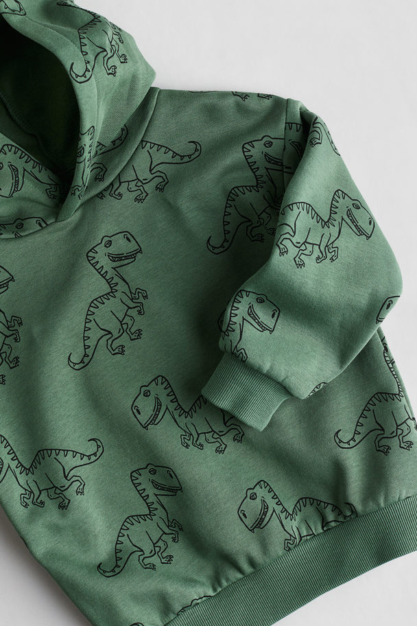 H&M Printed Hoodie Green/dinosaurs