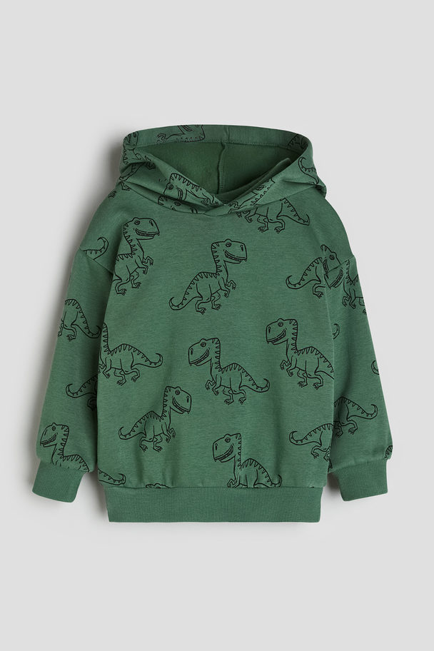 H&M Capuchonsweater Met Print Groen/dinosaurussen