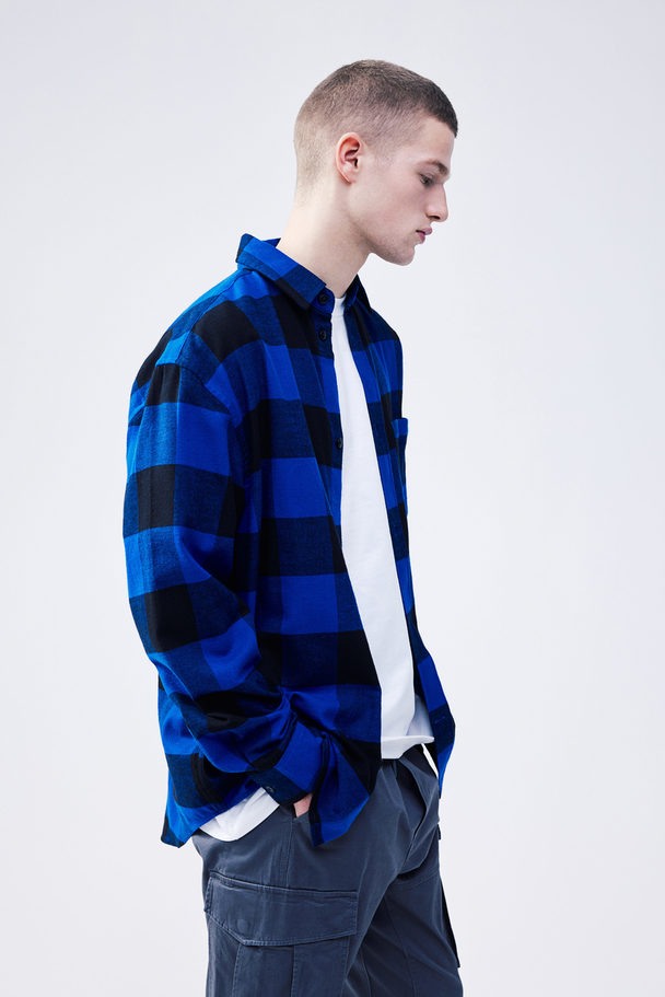 H&M Relaxed Fit Flannel Shirt Blue/checked