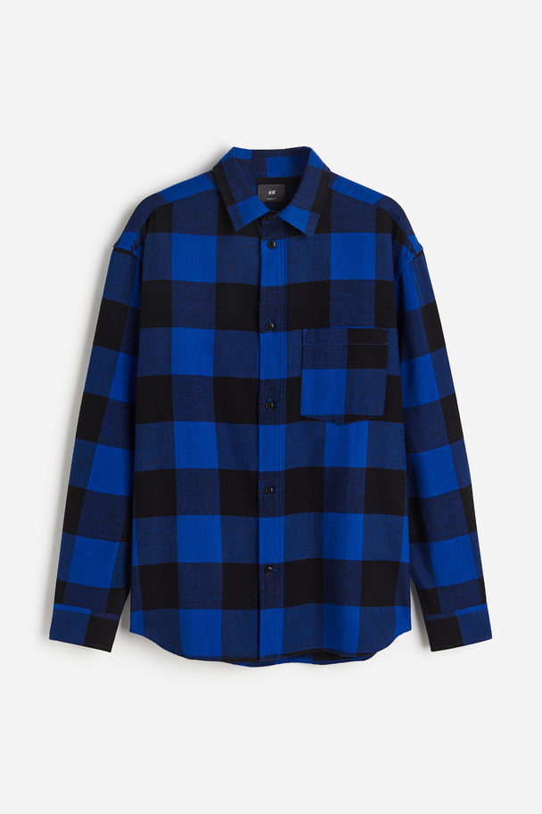 H&M Flanellhemd in Relaxed Fit Blau/Kariert
