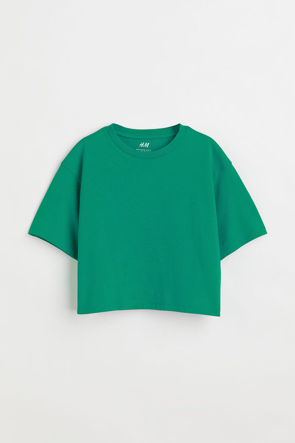 H&M Kort T-shirt Van Katoenen Tricot Groen