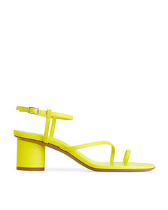 Heeled Leather Sandals Neon Yellow
