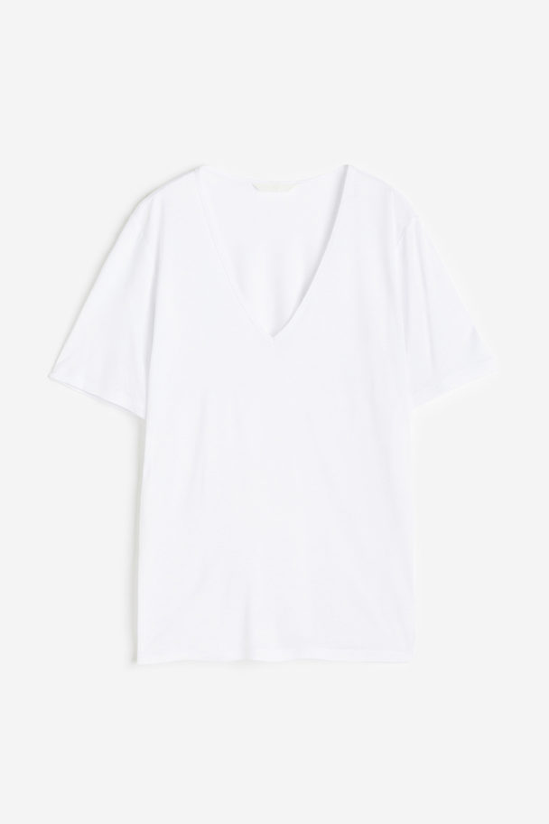 H&M T-shirt Med V-udskæring Hvid