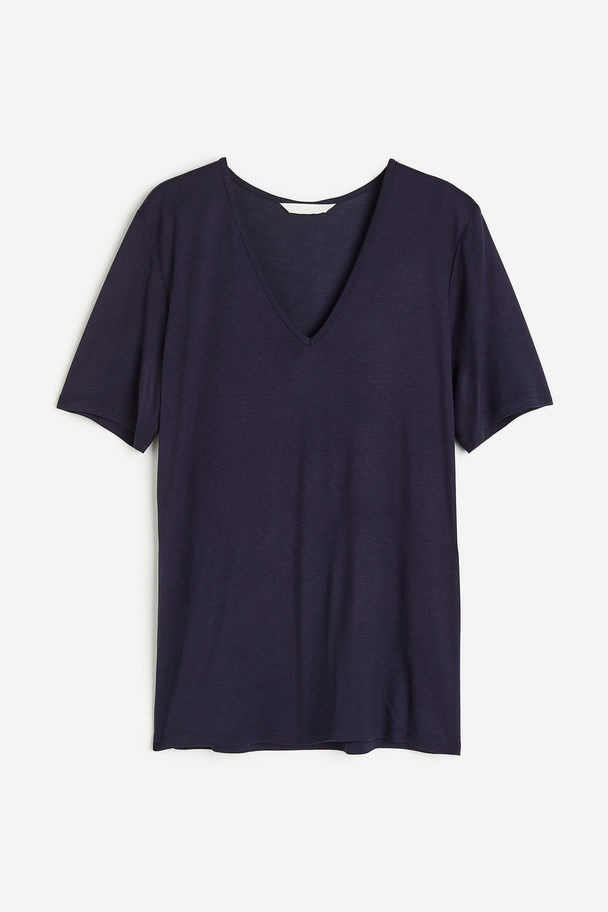 H&M T-shirt Med V-udskæring Mørkeblå