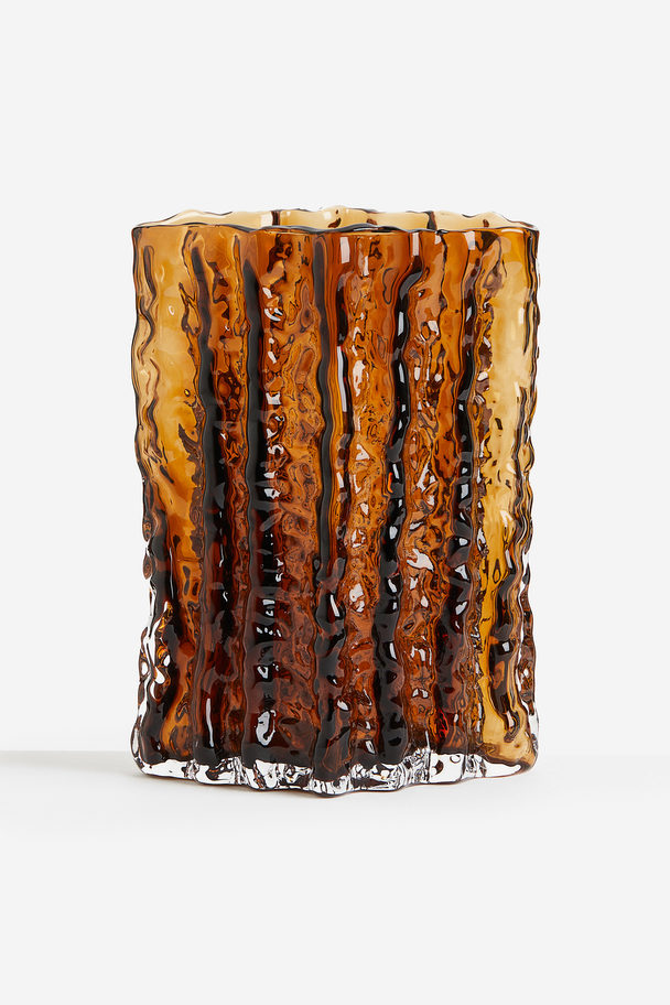 H&M HOME Strukturmønstret Vase I Glass Mørk Beige