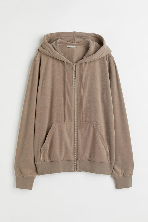 H&M Hoodiejacke aus Frottee Taupe