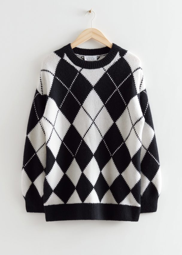 & Other Stories Strikket Sweater I Uld Med Argyle Sort/hvid