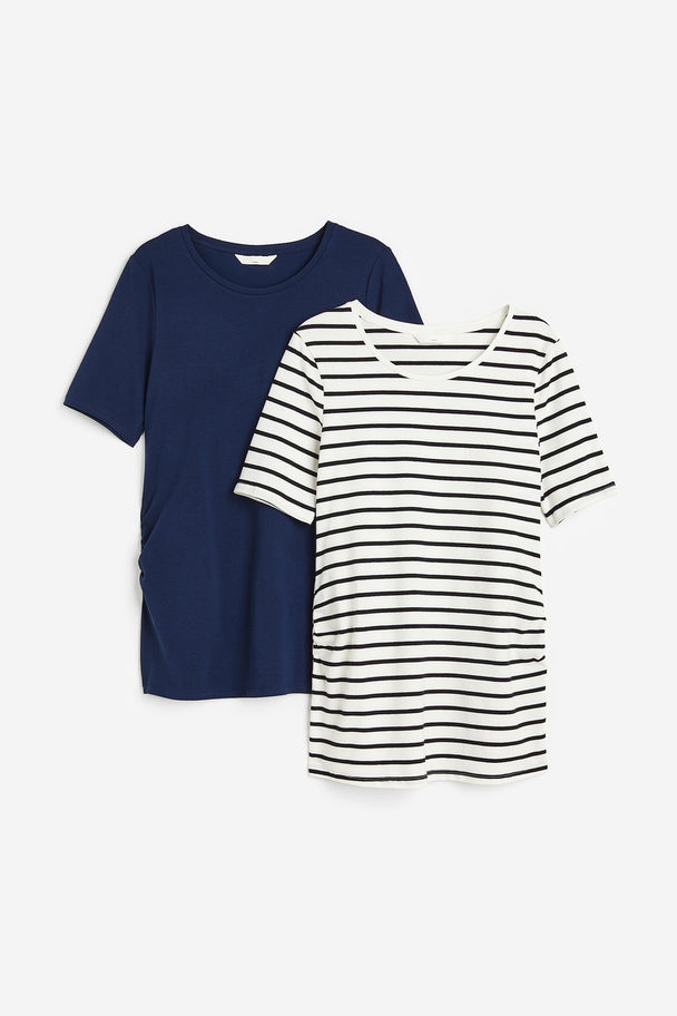 H&M Mama Set Van 2 Katoenen T-shirts Donkerblauw/gestreept