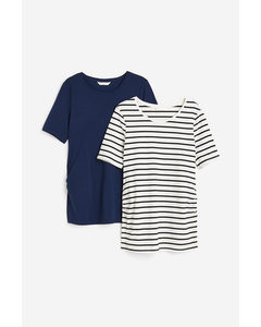 Mama 2-pack Cotton T-shirts Dark Blue/striped