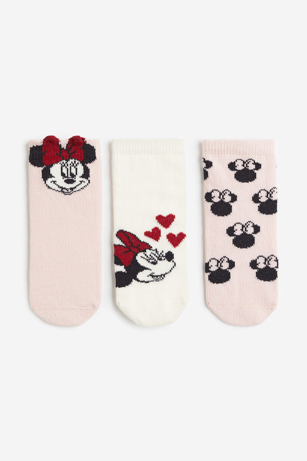 H&M 3-pack Motif-detail Socks Light Pink/minnie Mouse