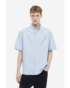 Relaxed Fit Short-sleeved Oxford Shirt Light Blue