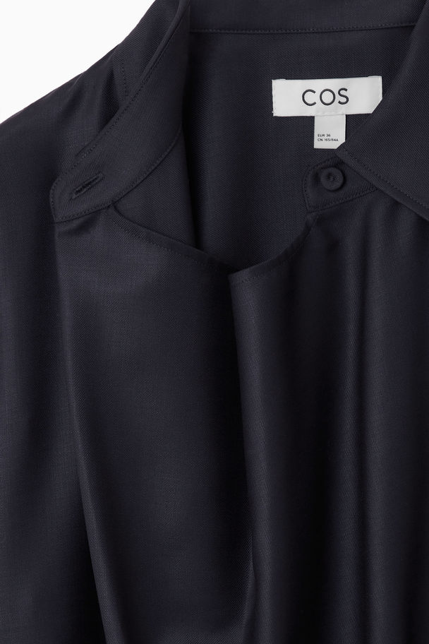 COS Deconstructed Wool Midi Shirt Dress Navy