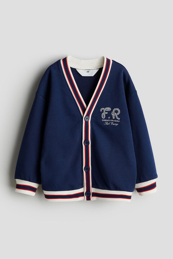 H&M Sweatshirtcardigan Med Broderet Motiv Marineblå/french Riviera