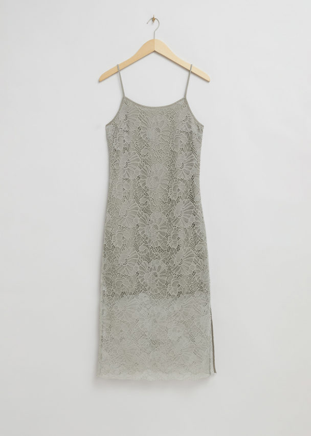 & Other Stories Slim-fit Lace Midi Dress Light Grey Floral