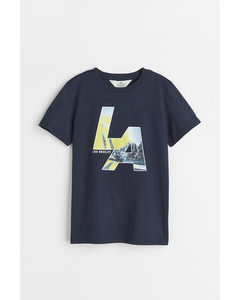 T-shirt Med Tryk Mørkeblå/la