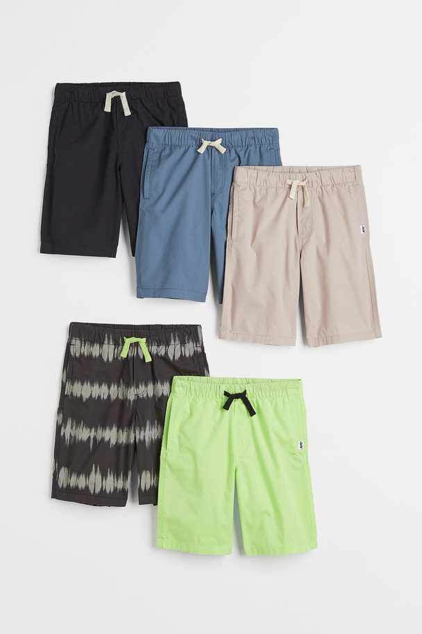 H&M 5-pack Cotton Poplin Shorts Black/tie-dye