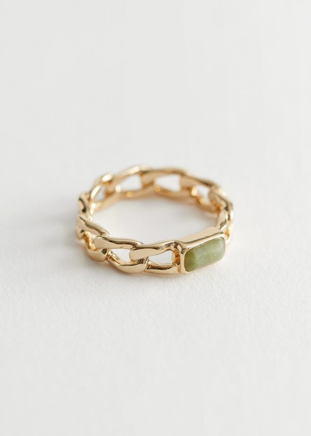 & Other Stories Gemstone Chain Ring Green Stone