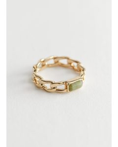 Gemstone Chain Ring Green Stone