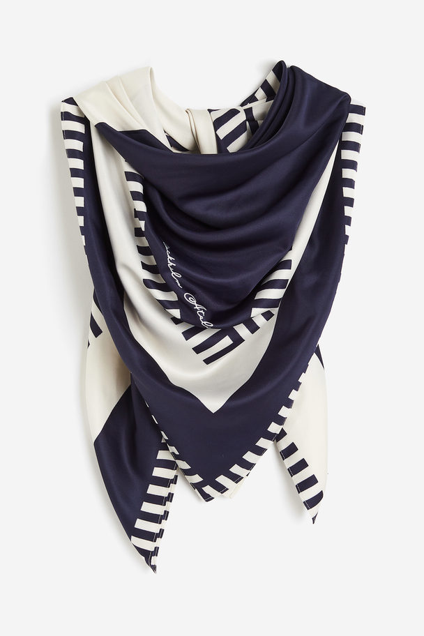 H&M Patterned Scarf Navy Blue/cream