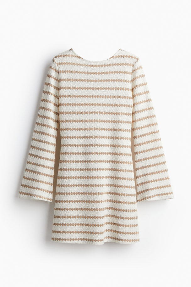 H&M Strikket Kjole Med Åpen Rygg Beige/hvit