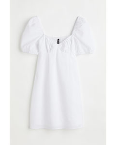 Puff-sleeved Crêpe Dress White