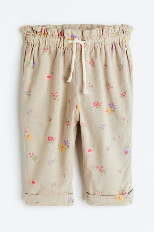 H&M Lined Cotton Trousers Beige/floral
