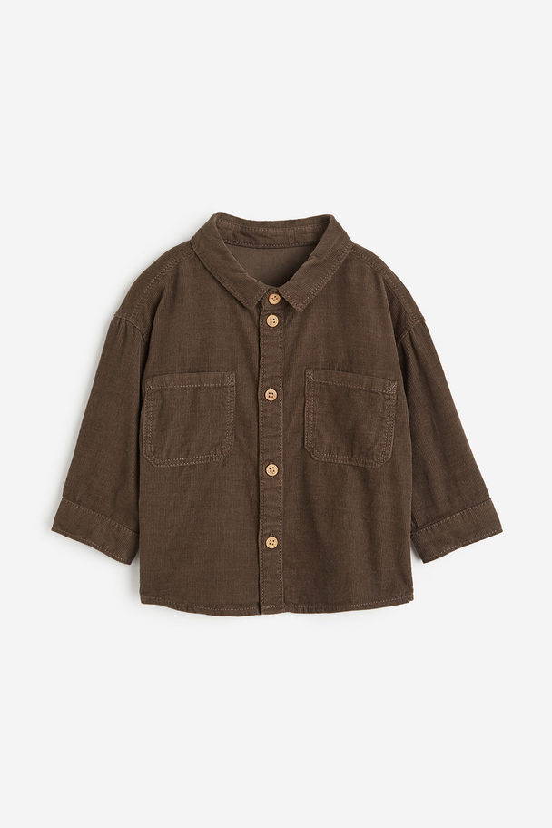 H&M Cotton Corduroy Shirt Dark Brown