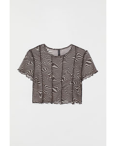 H&M+ Cropped Shirt Braun/Zebramuster